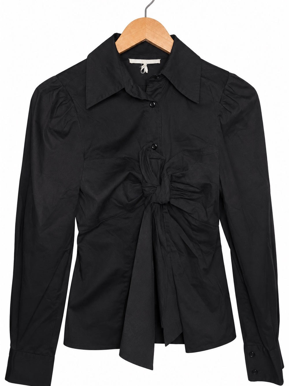 Sandra Angelozzi Black Tie-Front Button-Down Blouse | S